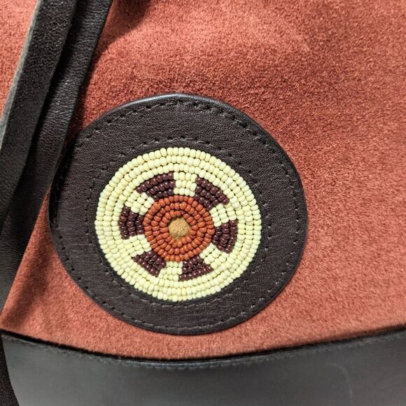Southwestern Suede Beaded Crossbody Bucket Bag - Picture 2 of 8
